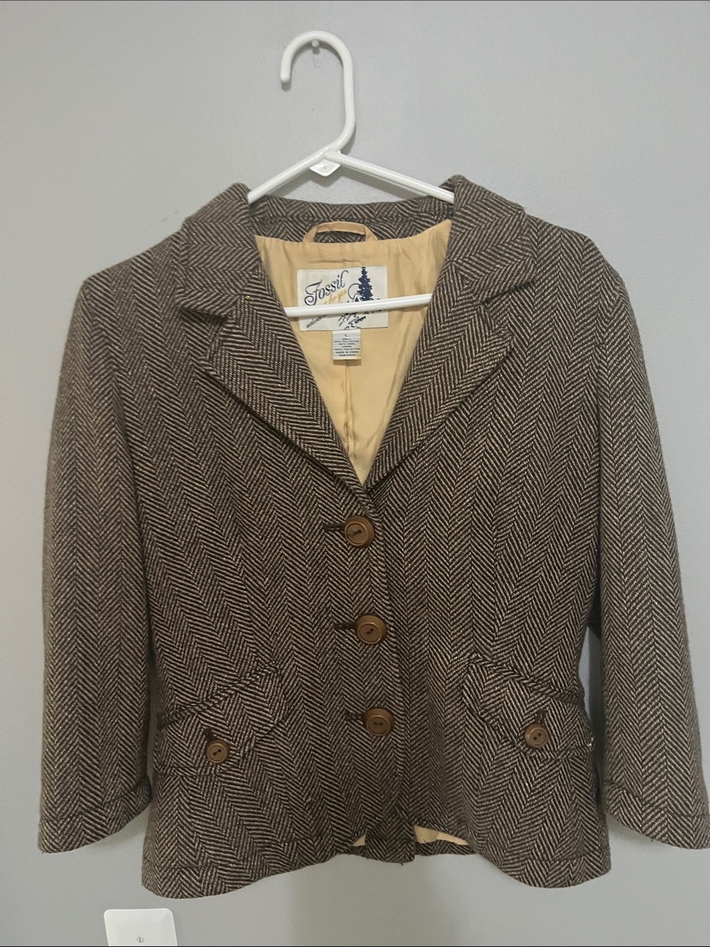 Fossil vintage Brown Herringbone Tailored Blazer
